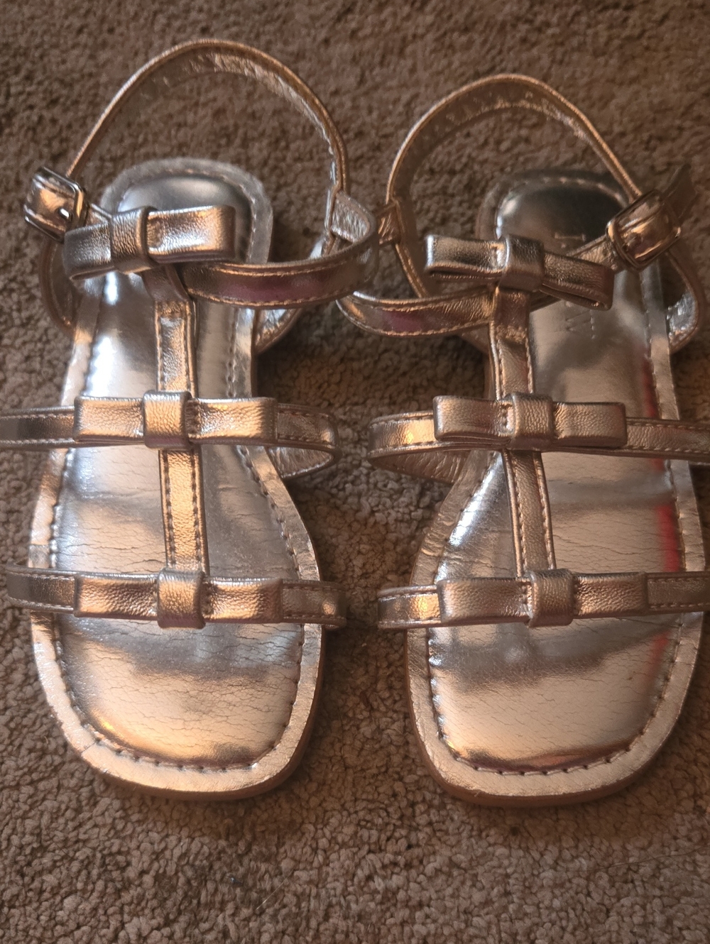 J. Crew Little Girls Metallic Silver Bow Strap Sandals